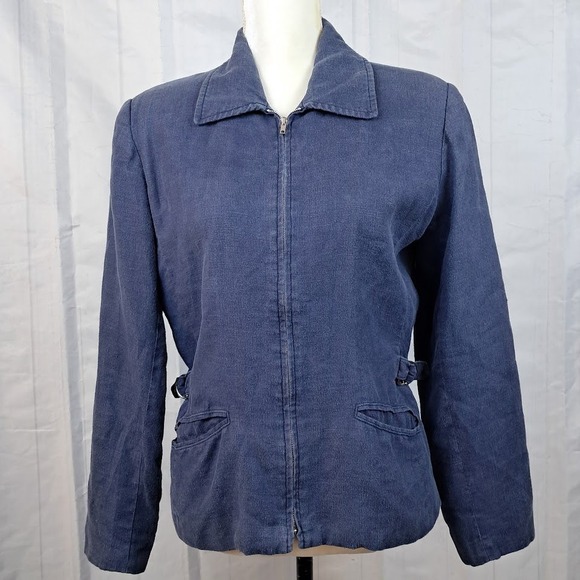 International Scene Jackets & Blazers - International Scene 4 Vintage Blue Zip Front Linen Utility Jacket Made in Russia